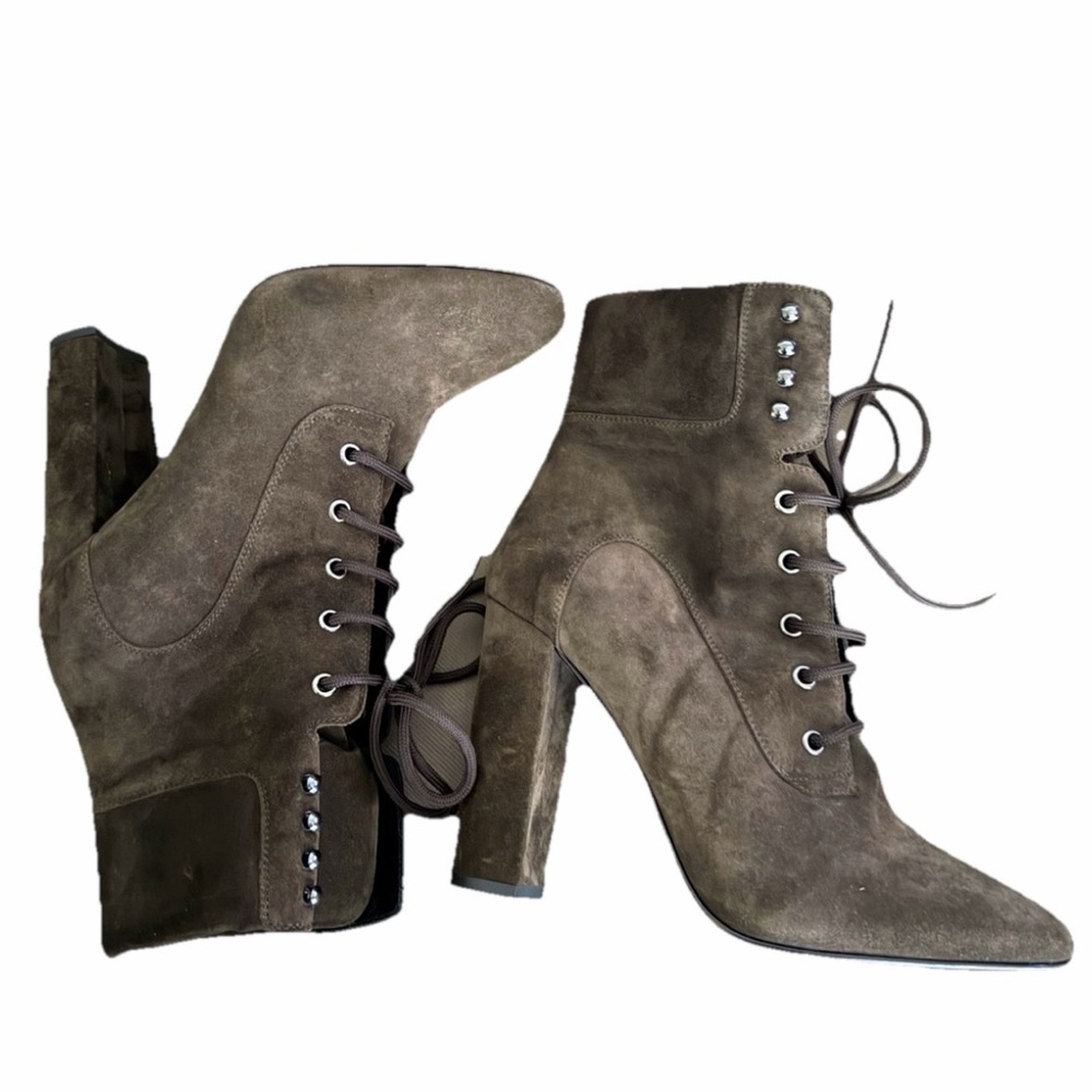 BARNEY’S NEW YORK ELEGANT Brown Suede Ankle Lace Up Ankle Boots